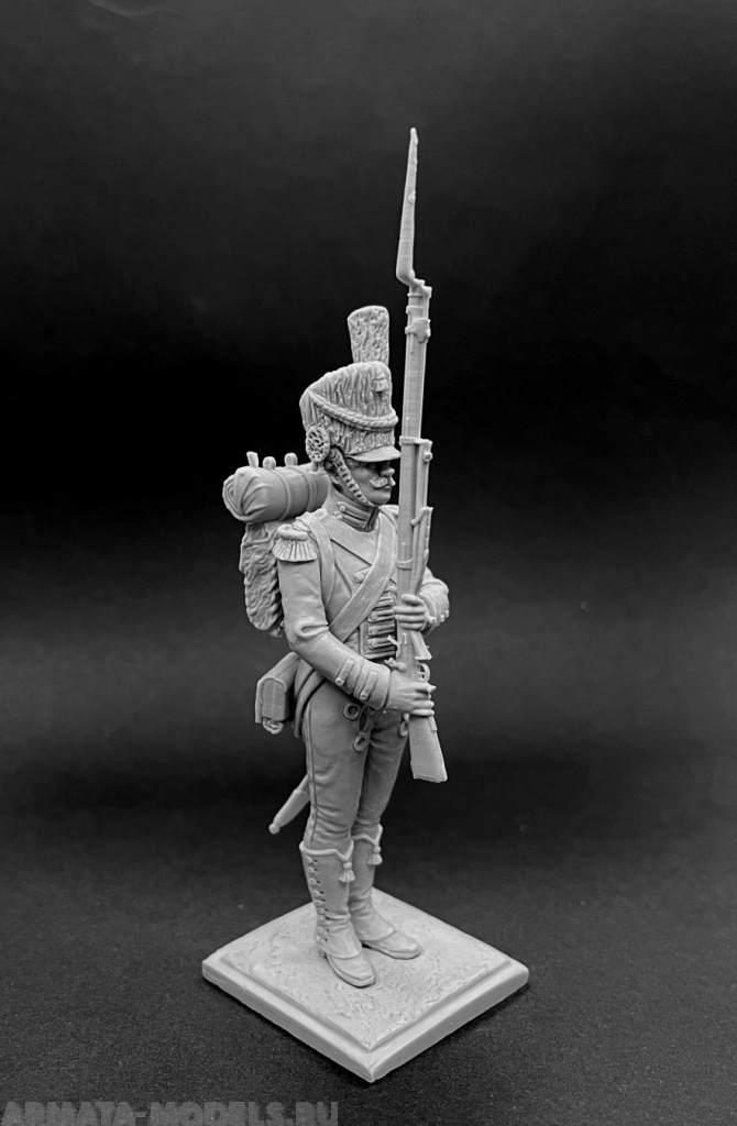 CHM-54263(M). Карабинер элитной роты батальона гвардейских егерей, Вестфалия 1808-13 гг. 54 мм. Материал - белый металл. Chronos Miniatures