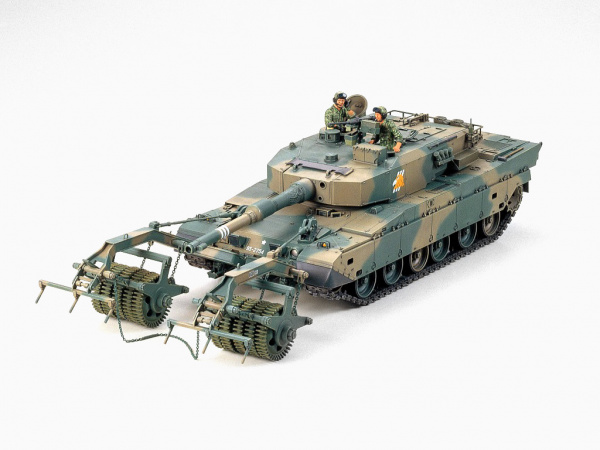 35236T Японский современный танк  TYPE 90, 1990г., с минным тралом и 2 фигурами танкистов. Tamiya