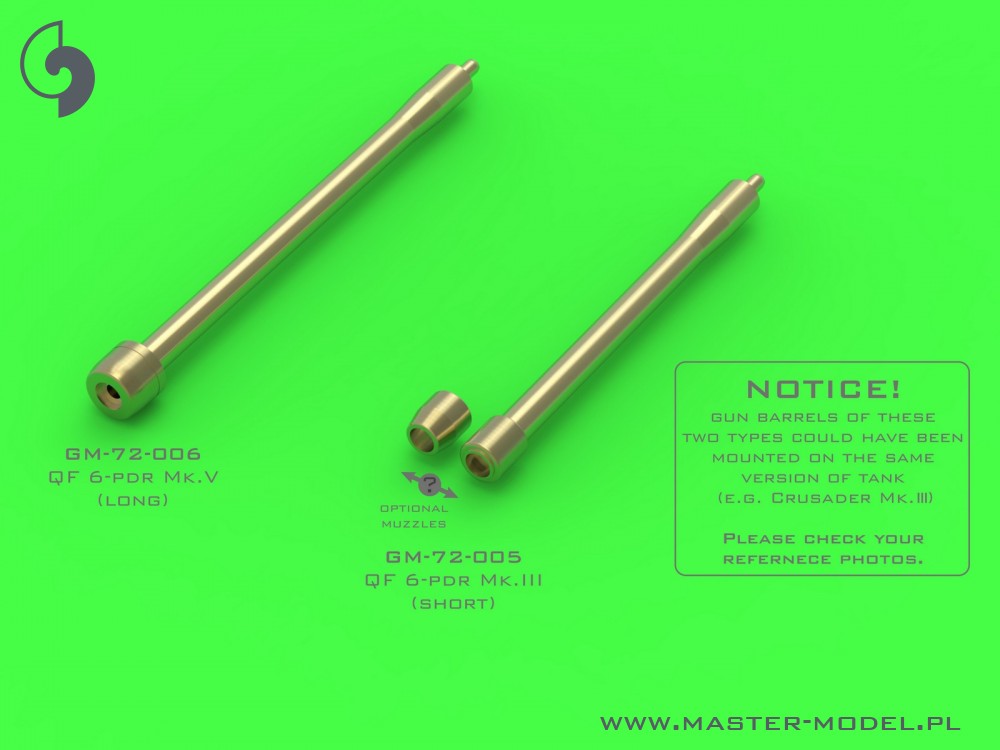 GM-72-005 British QF 6-pdr (57 мм) - версия Mk.III L / 43 (короткая) + наконечники Besa MG - для Crusader Mk.III, Churchill Mk.III / IV, Valentine Mk.VIII / IX