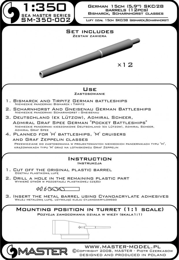 SM-350-002 Немецкие 15 см (5,9 дюйма) SKC / 28 стволов (12 шт.)