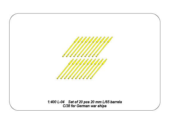 ABR-1:400-L-04  Дополнения для  Set of 20 pcs 20mm barrels C/38 для  1/400