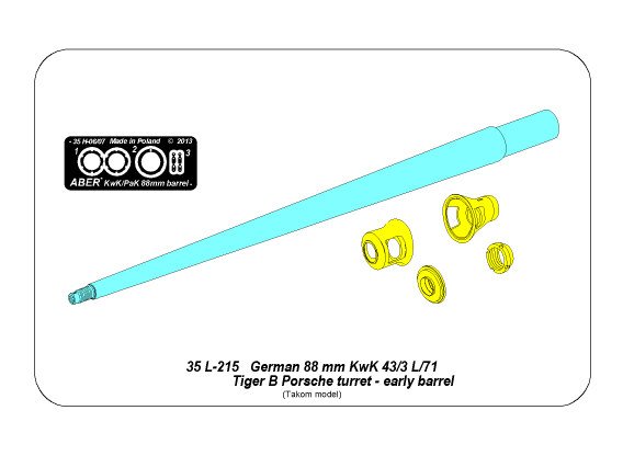 ABR-35-L-214  Дополнения для  Barrel for German 8,8cm Kw.K 43 (L/71) gun used on Tiger B Porsche turret-early для Takom model 1/35