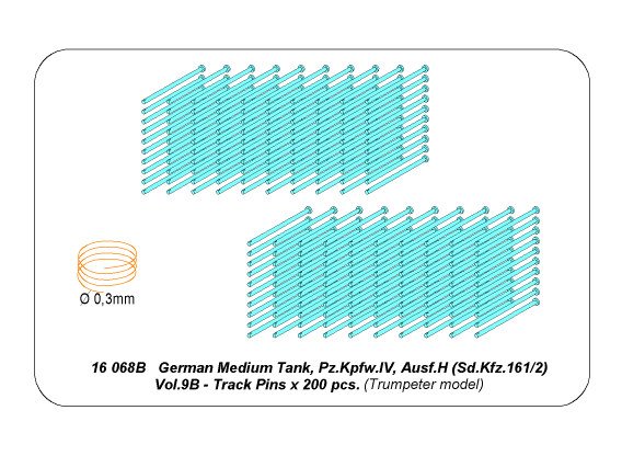 ABR-16 068B  Дополнения для  Panzer IV track link pins x 200 pcs. для Trumpeter 1/16
