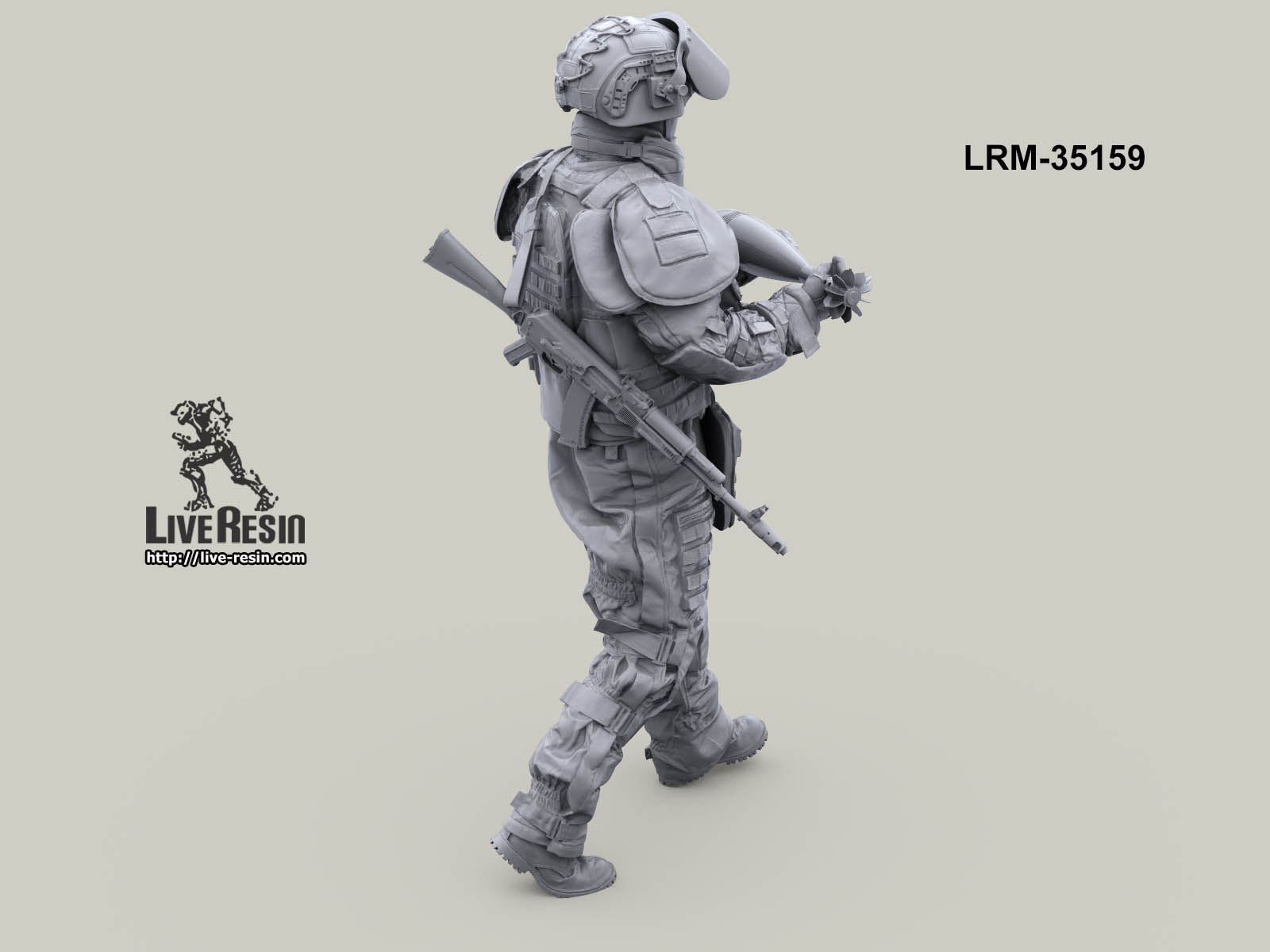 LRM35159 Современный Российский сапер в тяжелом костюме разминирования переносит  120 мм мину (Не для свободной продажи) Live Resin