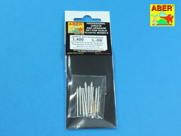 ABR-1:400-L-08  Дополнения для  Set of barrels for Royal Navy Battleships King George V, Prince of Wales 356 mm x 10, 133 mm x 16 универсальный набор 1/400