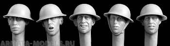 HBH06 5 heads, Brit. WW1 steel helmet